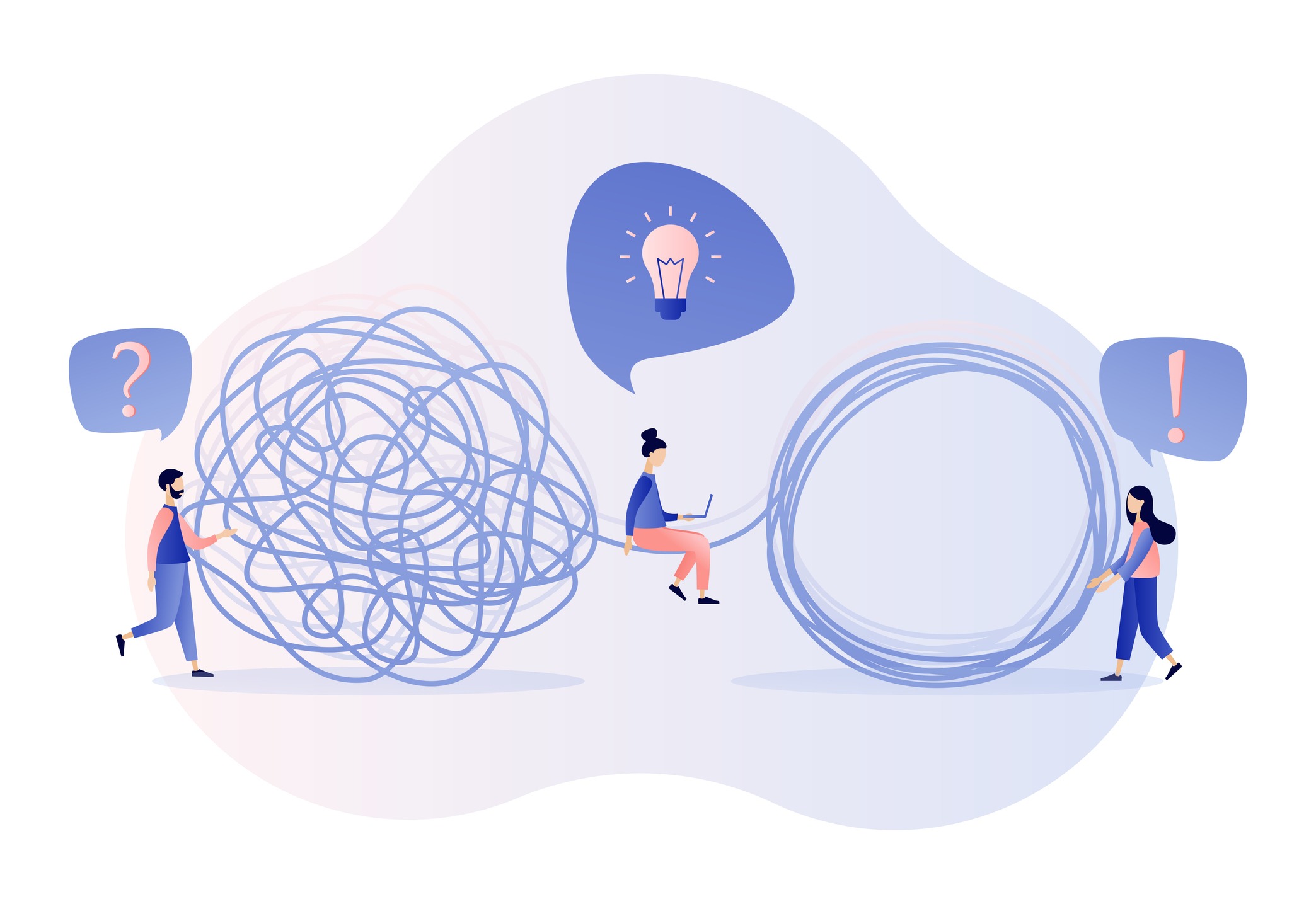 Team metaphor concept. Tangle tangled and unraveled. Modern flat cartoon style. Vector illustration
